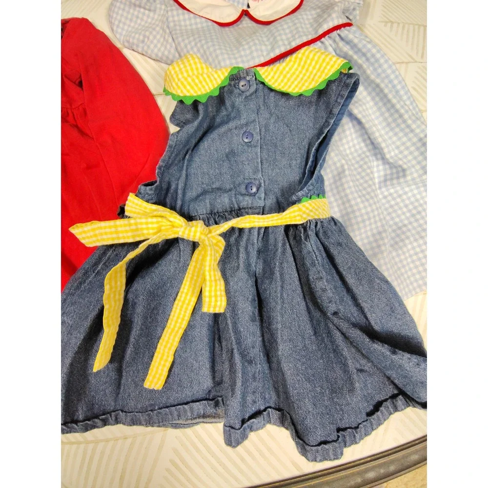 Toddler Girls Dress Bundle Samara Denim Shrimp & Grits‎ Gingham Red Ruffle 18M